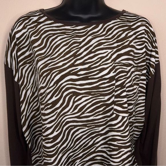 LARGE MICHAEL MICHAEL KORS BROWN ZEBRA PRINT TOP FAUX FUR FRONT - Picture 12 of 13